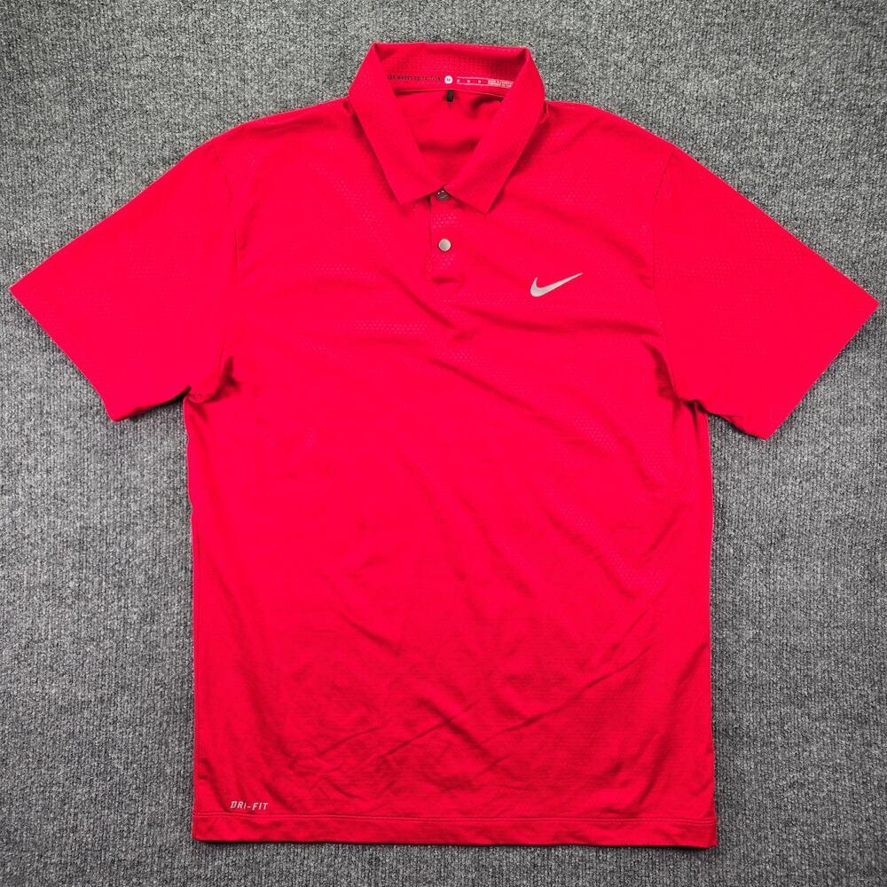 Nike TW Tiger Woods Dri Fit Polo Shirt Mens Medium Red Mobility Camo Emboss Golf